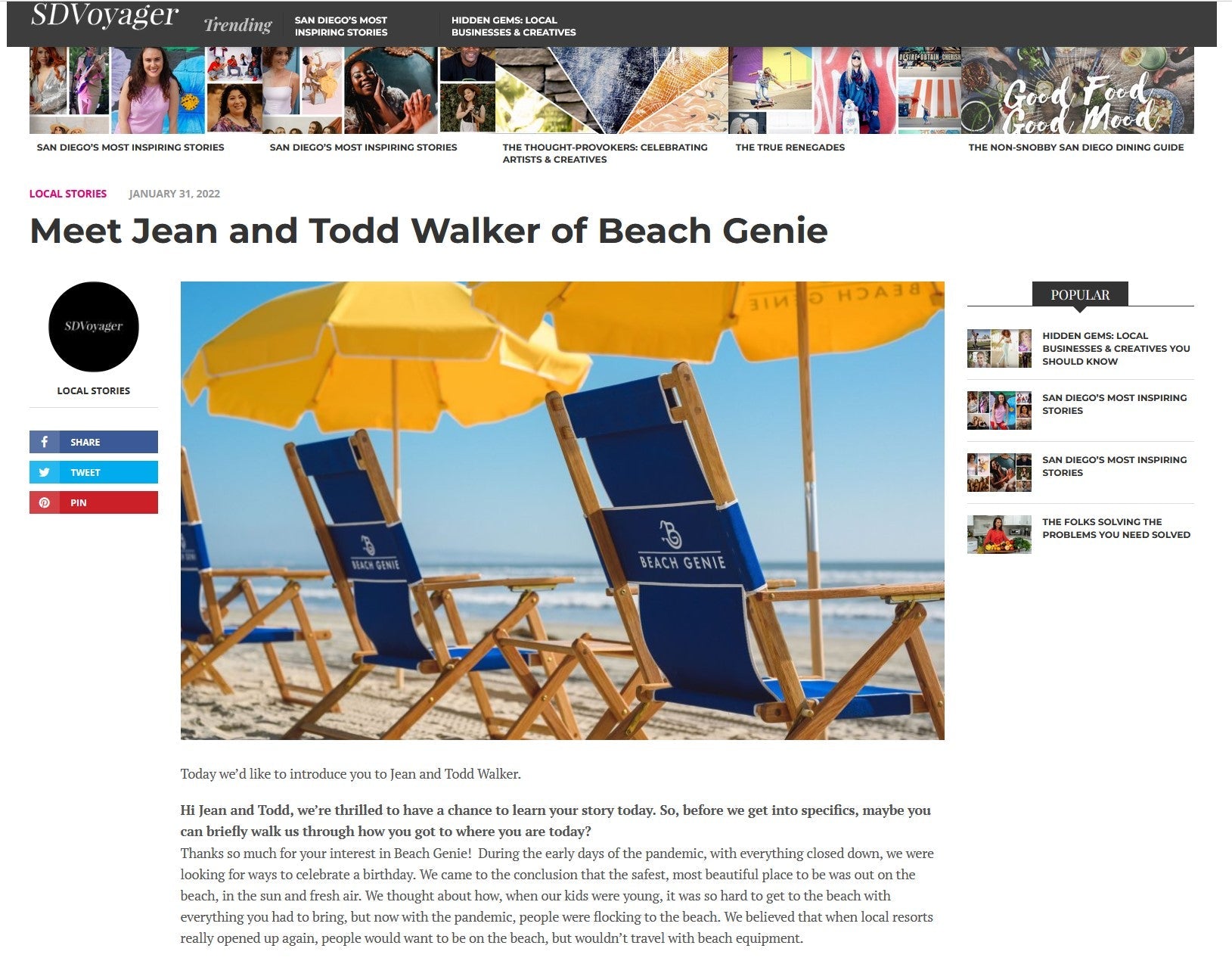 SD Voyager Gets to Know Jean & Todd Walker of Beach Genie